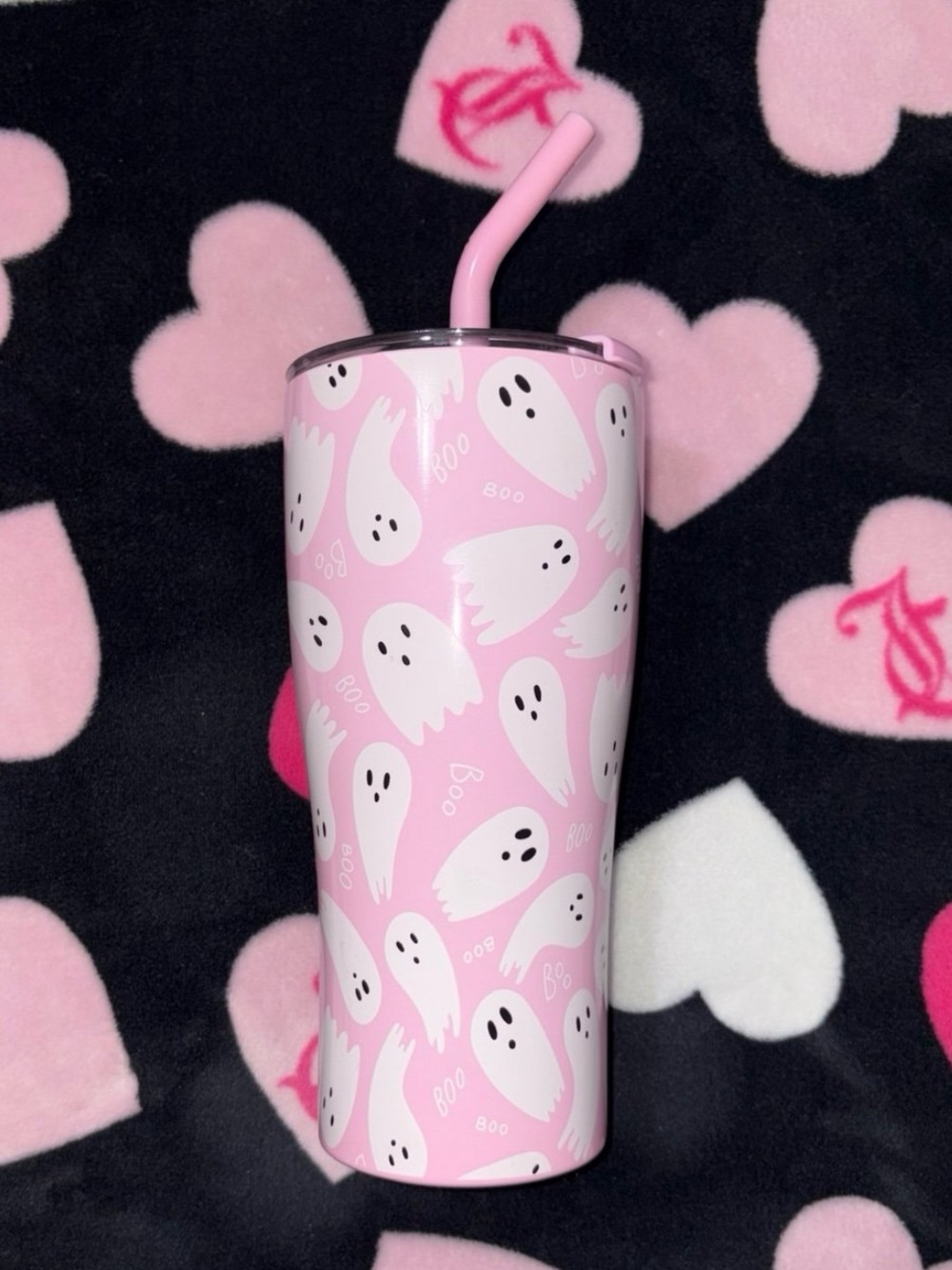 Pink Halloween ghost tumbler